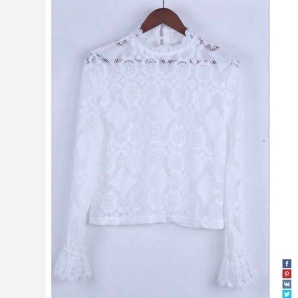 White Lace See through Bohemian Long Sleeve Shirt - Picture 9 of 16